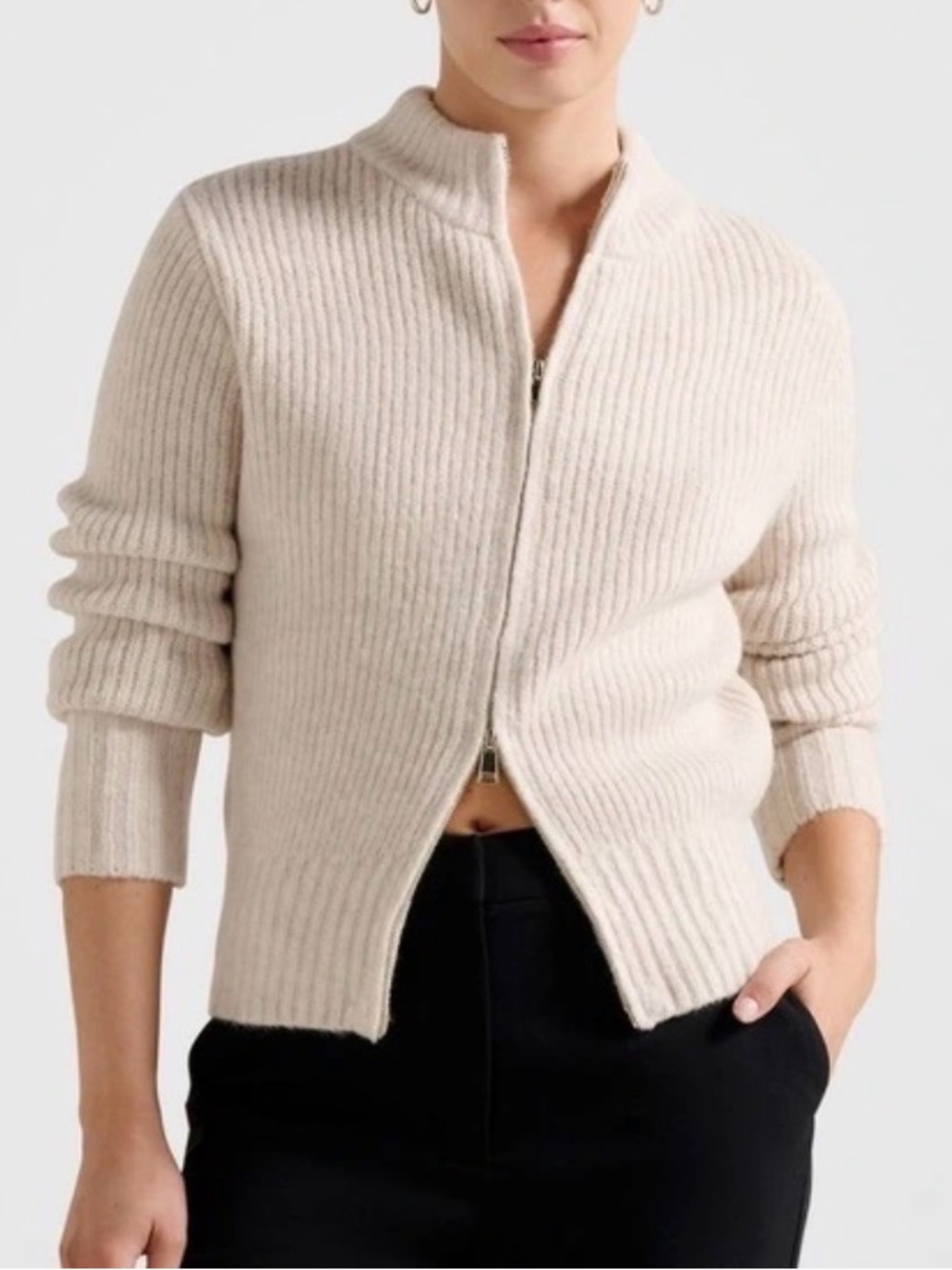 Ever New Reese Zip Through Cardigan Beige